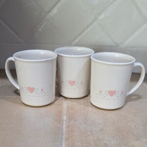 Corningware Forever Yours White Mugs with Pink Heart Motif - Set of 3